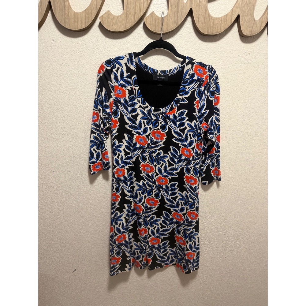 Karen Kane Womens Petite LP Floral Print 3/4 Sleeve Scoop Neck Sheath Dress